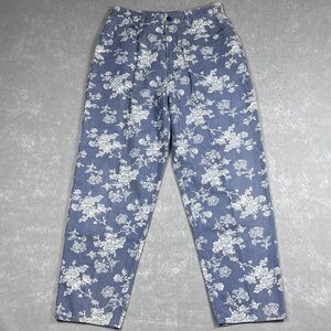 VTG Talbots Pants Women's 8 Blue Irish Linen Blend Floral Cropped Straight